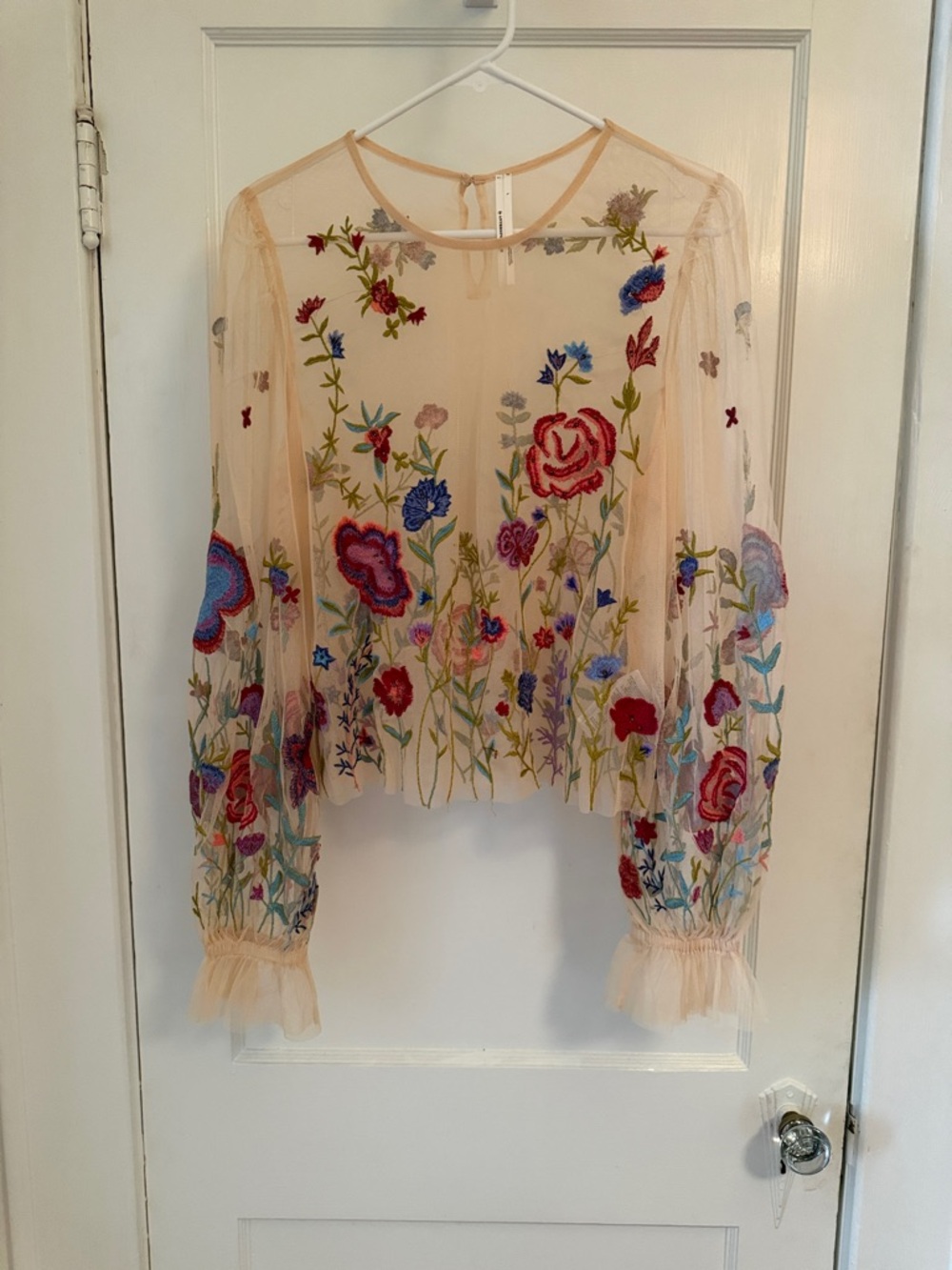 The Layla Long Sleeve Appliqué Mesh Blouse - Picture 4 of 5